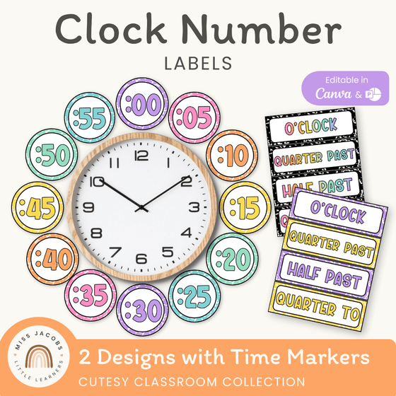 Clock Labels - Cutesy Classroom Decor - Miss Jacobs Little Learners