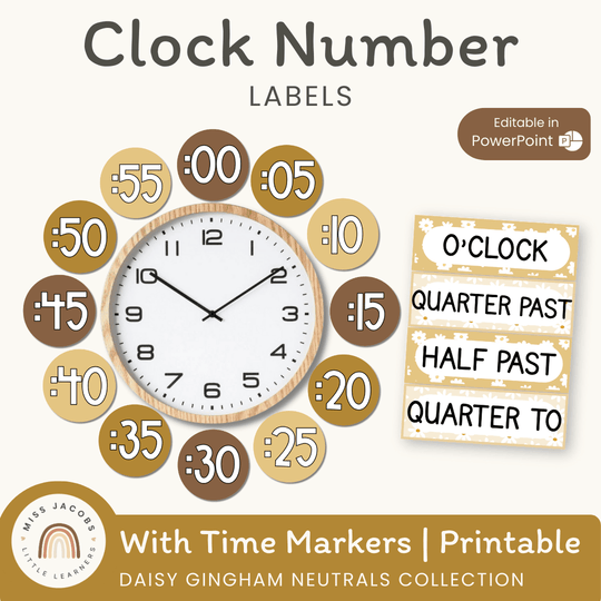 Clock Labels - Daisy Gingham Neutrals Decor