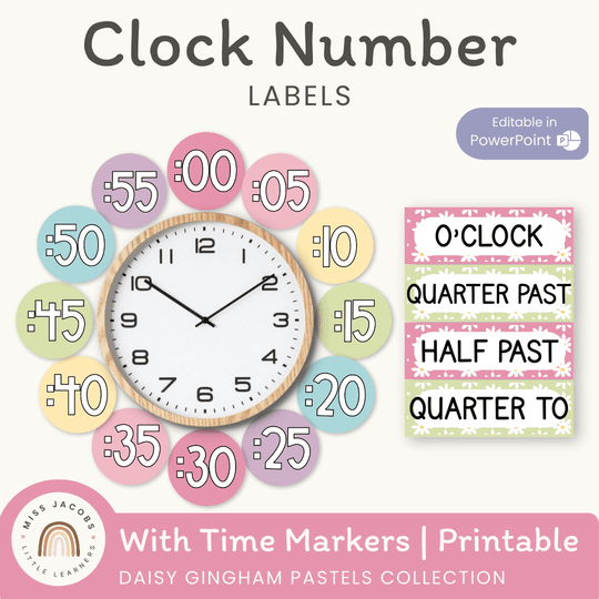 Clock Labels - Daisy Gingham Pastels Decor