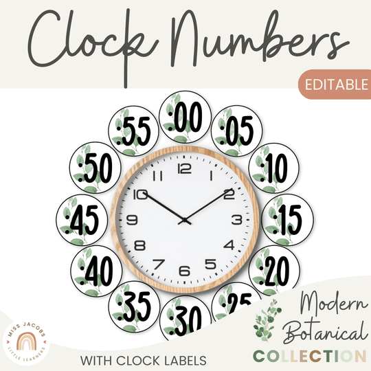Clock Labels - Modern Botanical Classroom Decor