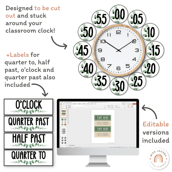 Clock Labels - Modern Botanical Classroom Decor - Miss Jacobs Little Learners