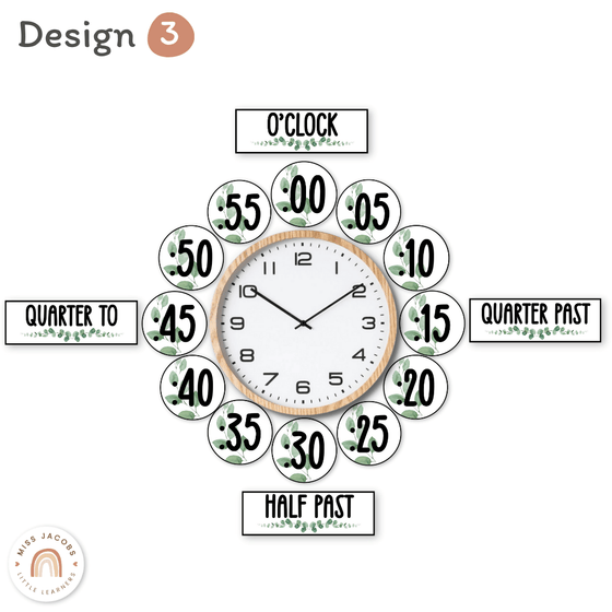 Clock Labels - Modern Botanical Classroom Decor - Miss Jacobs Little Learners