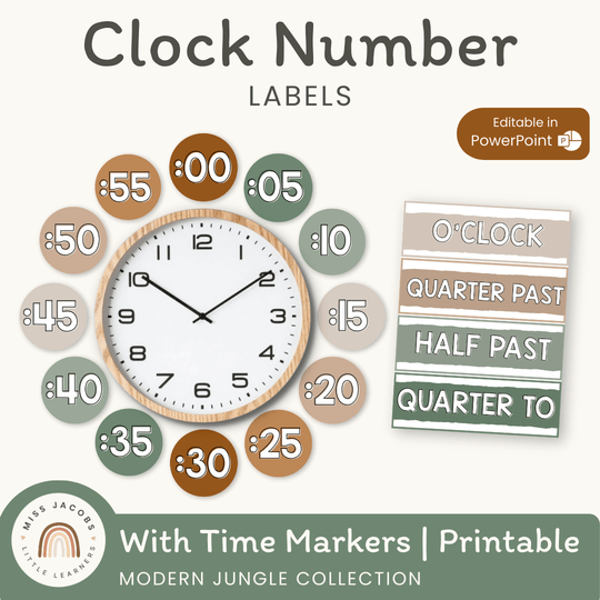 Clock Labels - Modern Jungle Classroom Decor