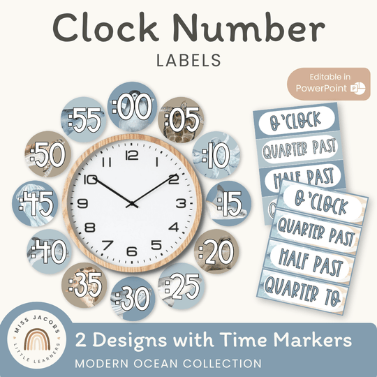 Clock Labels - Modern Ocean Classroom Decor