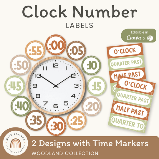 Clock Labels - Woodland Theme Classroom Decor