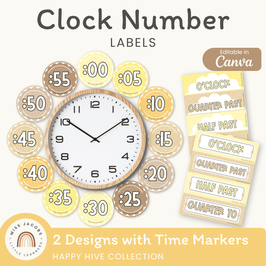 Clock Number Labels - Happy Hive Classroom Decor