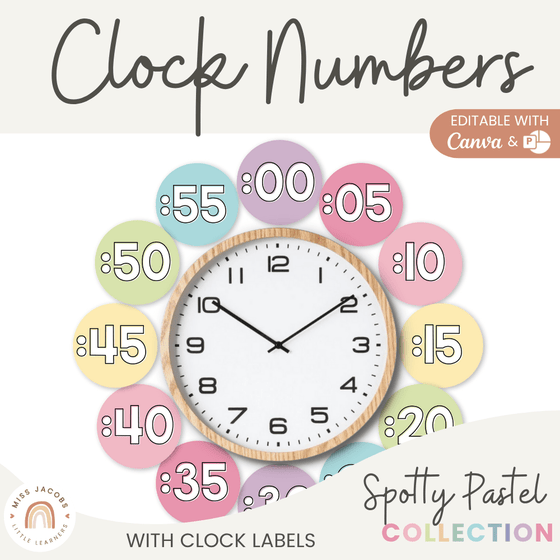 Clock Numbers - Spotty Pastel Classroom Decor - Miss Jacobs Little Learners