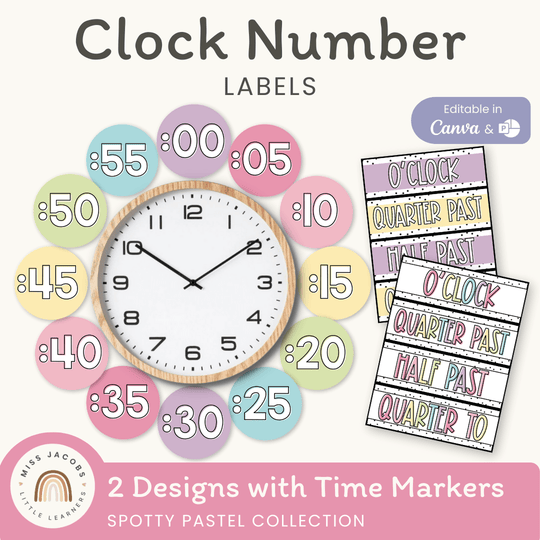 Clock Numbers - Spotty Pastel Classroom Decor