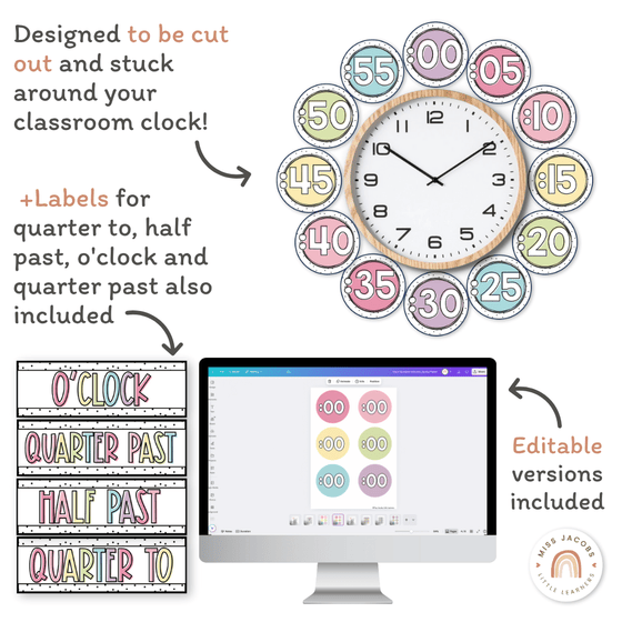 Clock Numbers - Spotty Pastel Classroom Decor - Miss Jacobs Little Learners