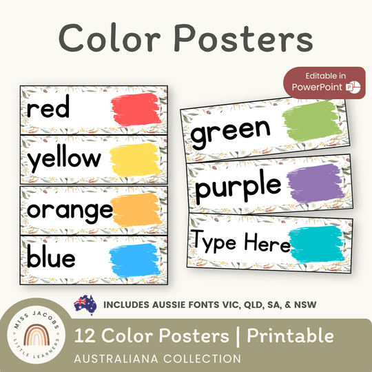 Color Cards - Australiana Classroom Decor