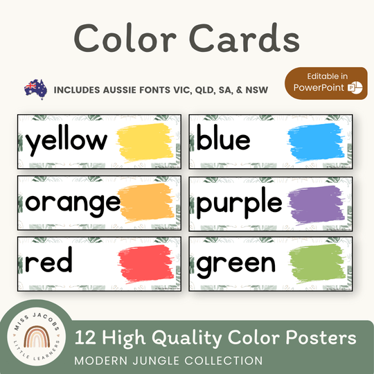 Color Cards - Modern Jungle Classroom Decor