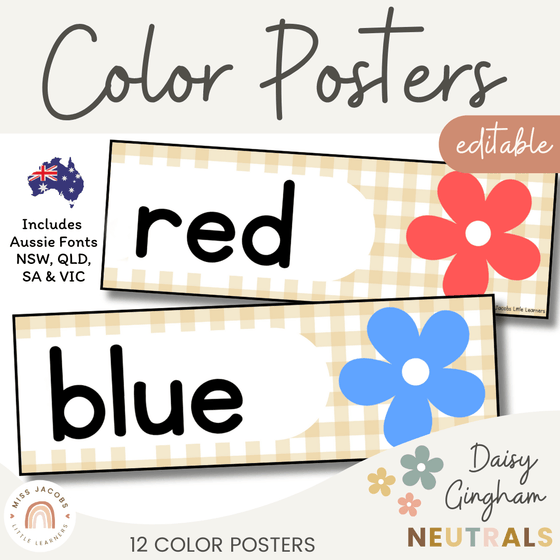 Color Posters | Daisy Gingham Neutrals Classroom Decor - Miss Jacobs Little Learners