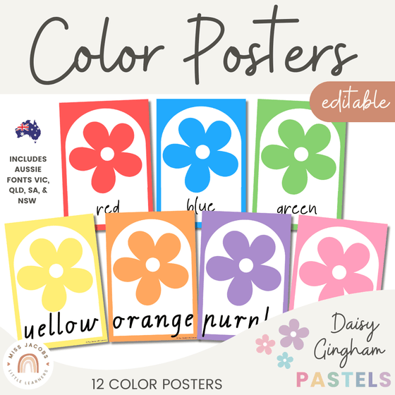 Color Posters | Daisy Gingham Pastels Classroom Decor | Editable - Miss Jacobs Little Learners