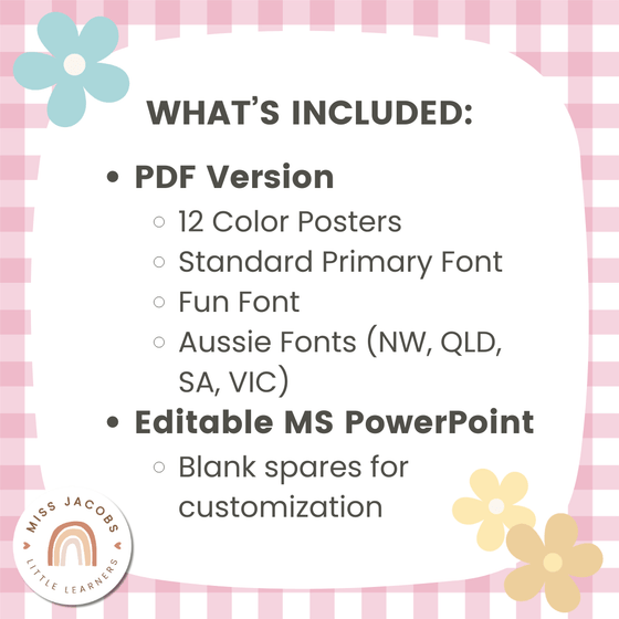 Color Posters | Daisy Gingham Pastels Classroom Decor | Editable - Miss Jacobs Little Learners