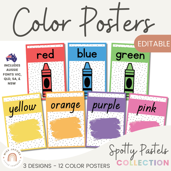 Color Posters | Spotty Pastels Classroom Decor | Editable - Miss Jacobs Little Learners