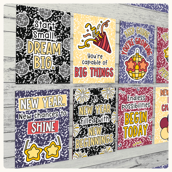 Composition Notebook New Year Bulletin Board Decor Kit, Goals Craft & Activities Bundle - Miss Jacobs Little Learners