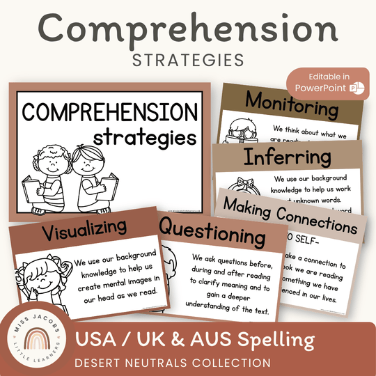 Comprehension Strategy Posters | BOHO VIBES | Desert Neutrals Decor | Editable