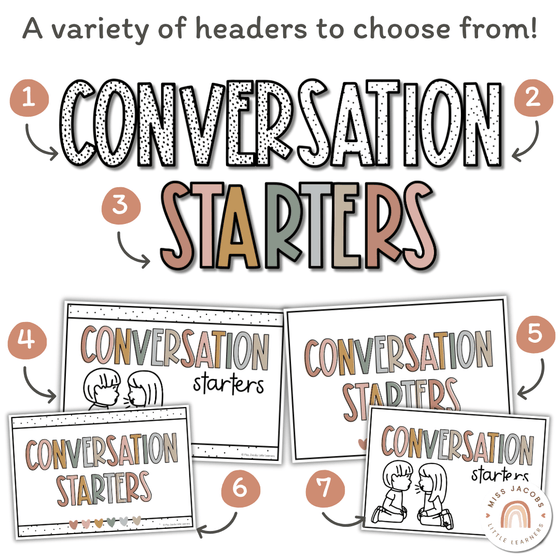 Conversation Starters - Boho Neutrals Classroom Decor - Miss Jacobs Little Learners