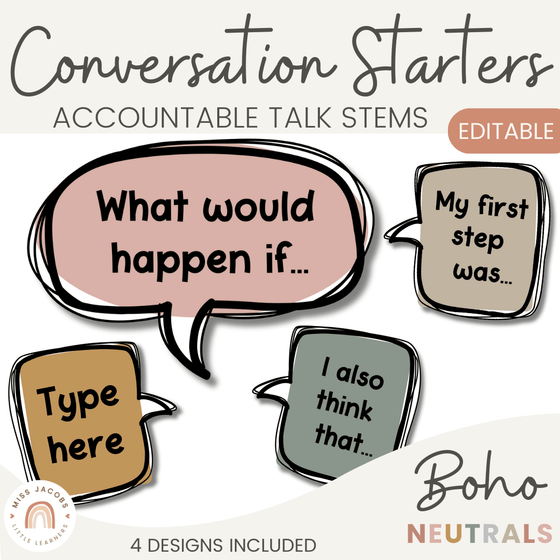 Conversation Starters - Boho Neutrals Classroom Decor - Miss Jacobs Little Learners