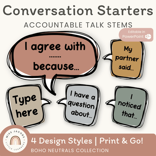 Conversation Starters - Boho Neutrals Classroom Decor