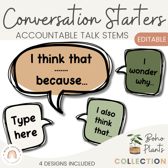 Conversation Starters - Boho Plants Classroom Decor - Miss Jacobs Little Learners