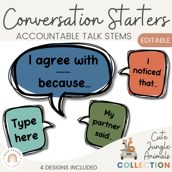 Conversation Starters - Cute Jungle Animals Classroom Decor - Miss Jacobs Little Learners