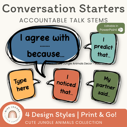 Conversation Starters - Cute Jungle Animals Classroom Decor