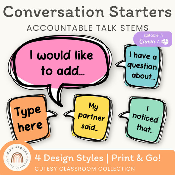 Conversation Starters - Cutesy Classroom Decor - Miss Jacobs Little Learners