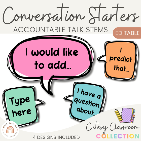 Conversation Starters - Cutesy Classroom Decor - Miss Jacobs Little Learners