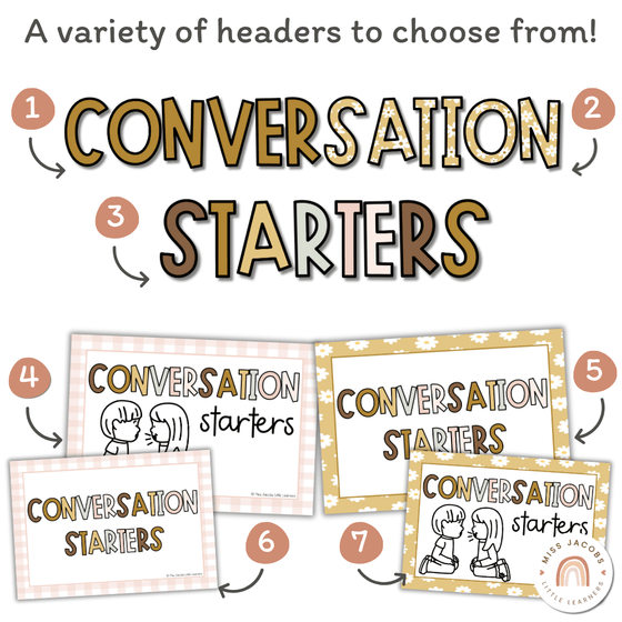 Conversation Starters - Daisy Gingham Neutrals Classroom Decor - Miss Jacobs Little Learners
