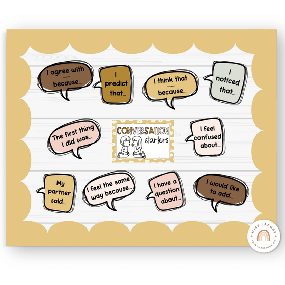 Conversation Starters - Daisy Gingham Neutrals Classroom Decor - Miss Jacobs Little Learners