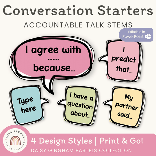 Conversation Starters - Daisy Gingham Pastels Classroom Decor