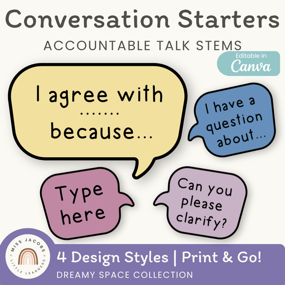 Conversation Starters - Dreamy Space Classroom Decor - Miss Jacobs Little Learners