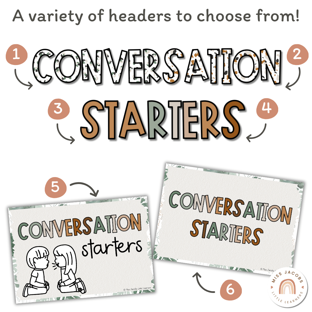 Conversation Starters - Modern Jungle Classroom Theme - Miss Jacobs