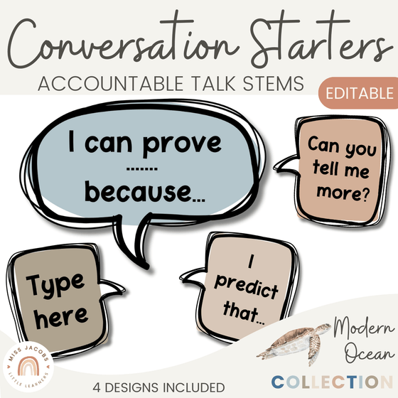 Conversation Starters - Modern Ocean Classroom Decor - Miss Jacobs Little Learners