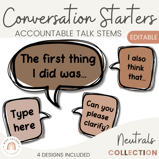 Conversation Starters - Neutrals Classroom Decor