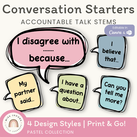 Conversation Starters - Pastel Classroom Decor - Miss Jacobs Little Learners