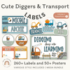 Cute Diggers and Transport Classroom Labels Bundle - Student Name Tags, Posters & Door Display - Miss Jacobs Little Learners