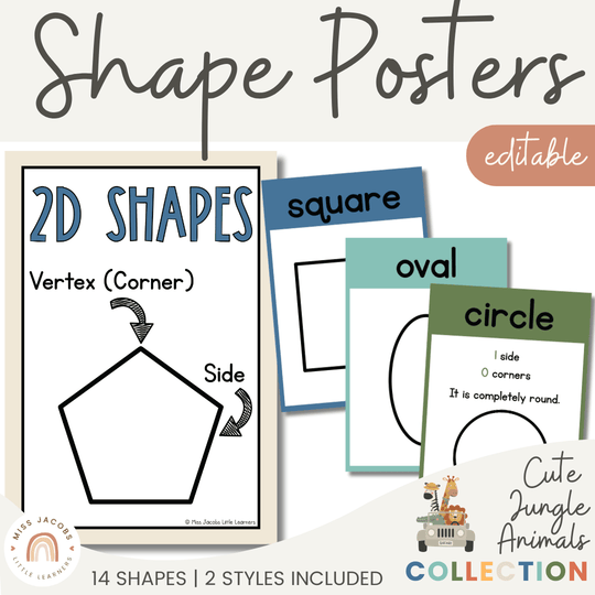 2D Shape Posters - Cute Jungle Animals Theme