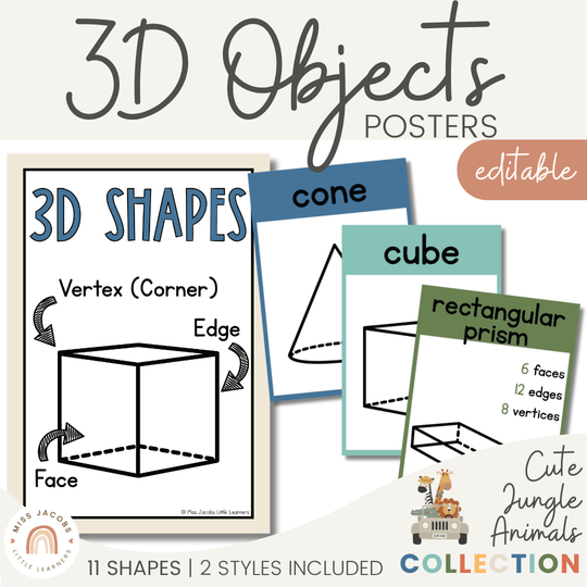 3D Shape Posters - Cute Jungle Animals Theme