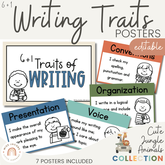 6 + 1 Traits of Writing Posters - Cute Jungle Animals Theme