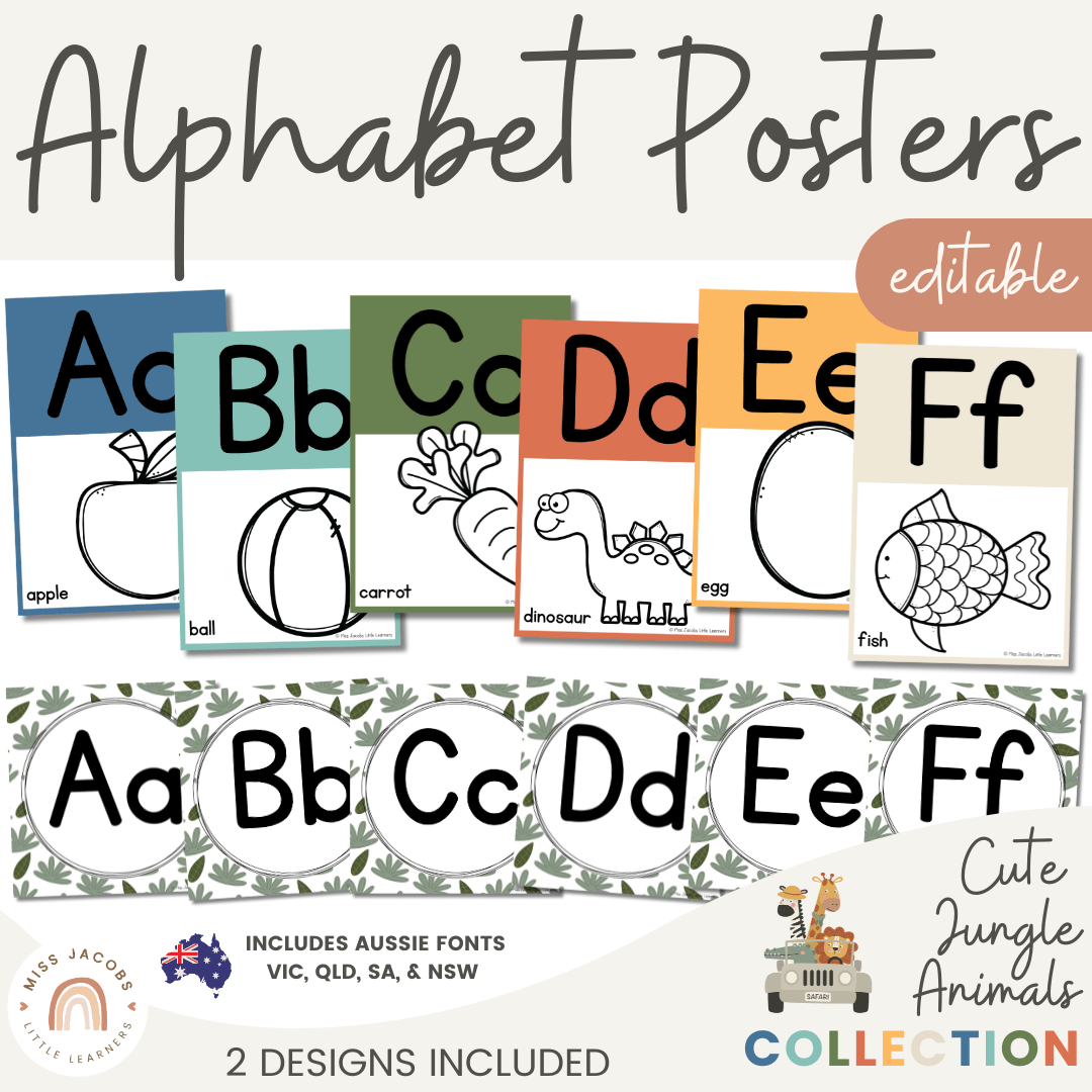 Alphabet Posters | Cute Jungle Animals - Miss Jacobs Little Learners