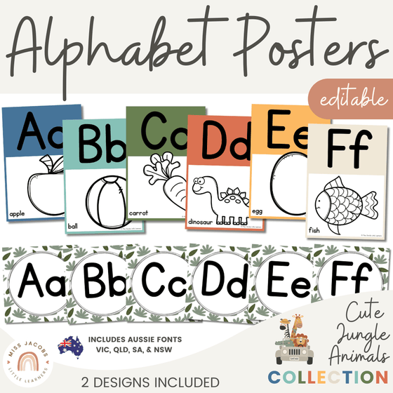 Cute Jungle Animals Alphabet Posters - Miss Jacobs Little Learners