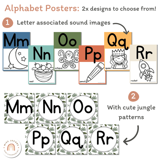 Cute Jungle Animals Alphabet Posters Bundle with ASL & Auslan Alphabet - Miss Jacobs Little Learners