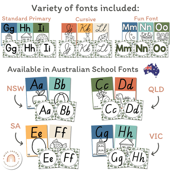 Cute Jungle Animals Alphabet Posters Bundle with ASL & Auslan Alphabet - Miss Jacobs Little Learners