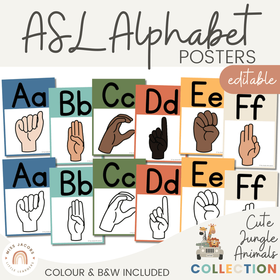 Cute Jungle Animals ASL Alphabet Posters - Miss Jacobs Little Learners