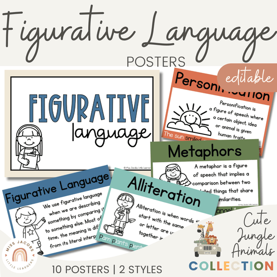 Figurative Language Posters - Cute Jungle Animals Theme