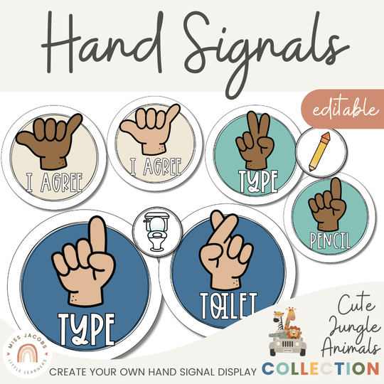 Hand Signals Posters - Cute Jungle Animals Decor