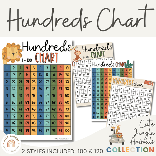 Hundreds Chart - Cute Jungle Animals Theme
