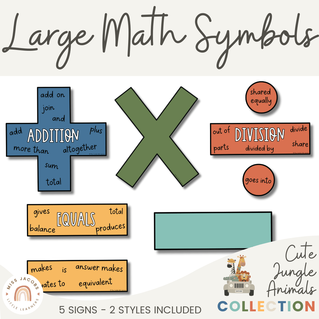 Large Math Symbols | Cute Jungle Animals